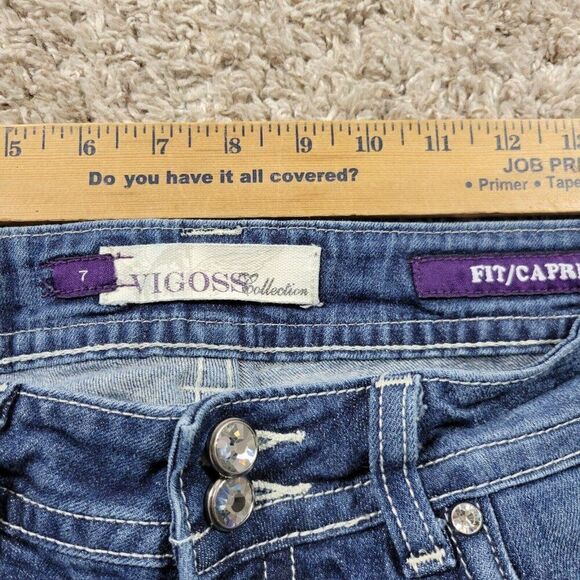 Vigoss Jeans Womens 7 Capri Dark Wash Embellished Denim - Picture 3 of 8